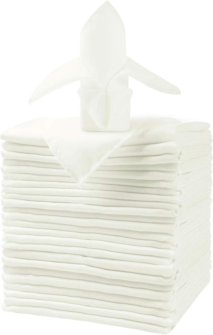 25pcs Polyester Cloth Napkins - 20 x 20 inch Ivory Dinner Washable Napkins with Hemmed Edges for Restaurant/Wedding/Hotel(25, Ivory)