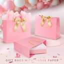 TUXIYA Gift Bag, 16PCS 12.6"x 9.8"x4.3" Pink Gift Bags with 16 Ribbon and 16 Greeting Cards 32 Tissue Paper,Birthday Bag Large Gift Bags for Woman Wedding Party Mothers Day