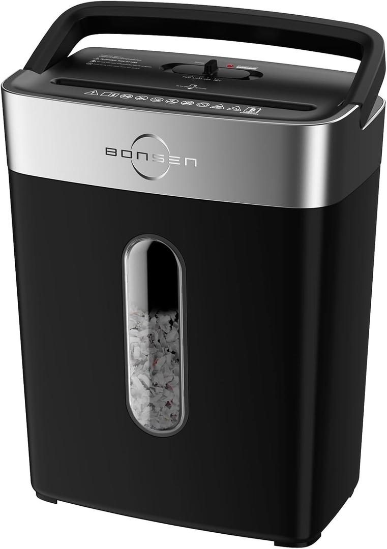 BONSEN Shredder for Home Office, 4 Gallons 8-Sheet Cross Cut Credit Card Shredder, Small Paper Shredder for Home Use, High Security Level P-4, ETL Certification (S3101) (Black)