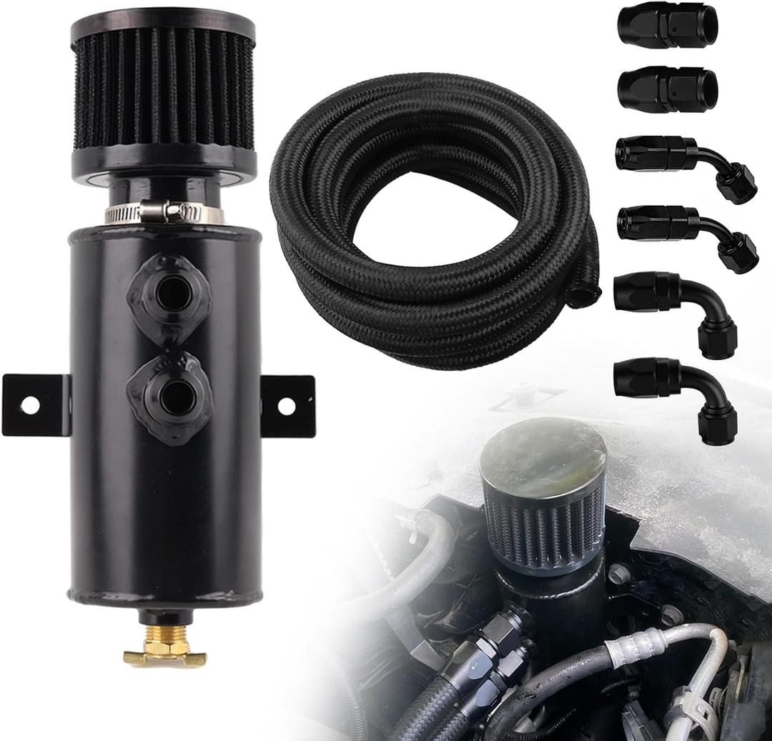 10AN Oil Catch Can,750ml Universal Baffled Catch Can and 10AN 5/8 Fuel Line Fitting Kit Nylon Braided CPE Fuel Line 10FT