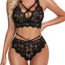 Namifin Women Lingerie Set Lace Bralette and Panty Set Strappy Lace Lingerie (Medium, Black)