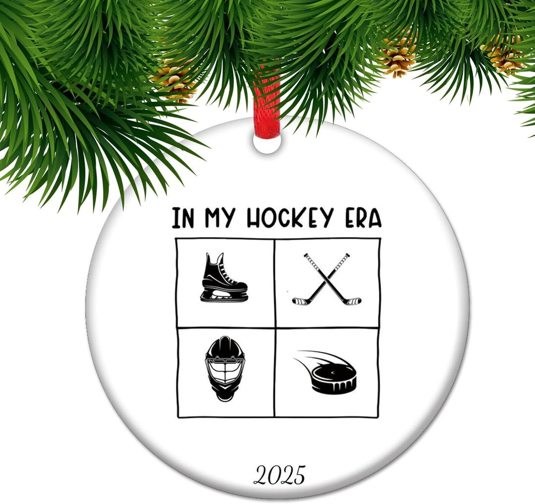 Hockey Christmas Ornament 2025 - Gift for Hockey Players, Fans, and Coaches | Hockey Puck or Stick Keepsake for Xmas Last Minutes Gifts (C20)