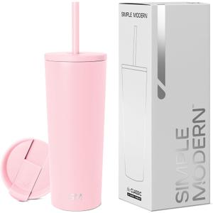 Simple Modern Insulated Tumbler with Lid and Straw | Iced Coffee Cup Reusable Stainless Steel Water Bottle Travel Mug | Gifts for Women Men Her Him | Classic Collection | 24oz | Blush