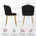 VECELO Velvet Dining Chairs Set of 2, Modern Upholstered Kitchen Chairs with Thick Cushions, Curved Padded Backrest and Metal Legs, for Kitchen, Dining Room, Living Room, Black