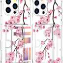Compatible with iPhone 16 Pro Case Card Holder for Women Cute Design,Wallet Phone Cases Transparent Cool Kawaii Protective (Clear Sakura Peach Cherry)
