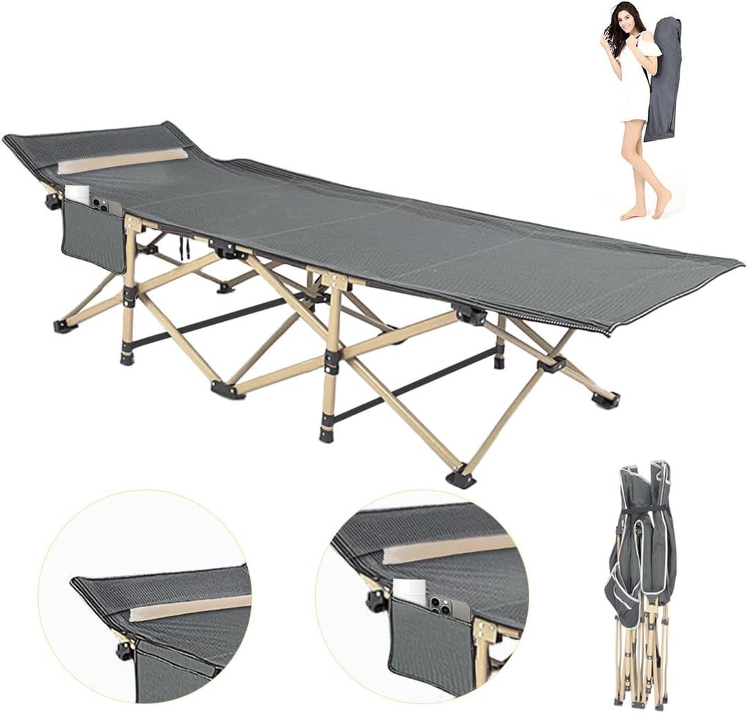 Camping Cots for Adults Comfortable Breathable Material with Pillowcase, Foldable Camping Cot for Sleeping with Reinforced Aluminum Tubes, Portable Bed for Adults Weighing 20 Lbs (200*80*45cm)