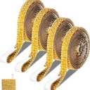 4 Rolls Adhesive Rhinestone Strips, Gold Rhinestone Ribbon Self-Adhesive, Bedazzling Strips Crystal Tape for Wedding Birthday Party Supplies DIY Crafts Phone Shoes Home Decoration(Gold)