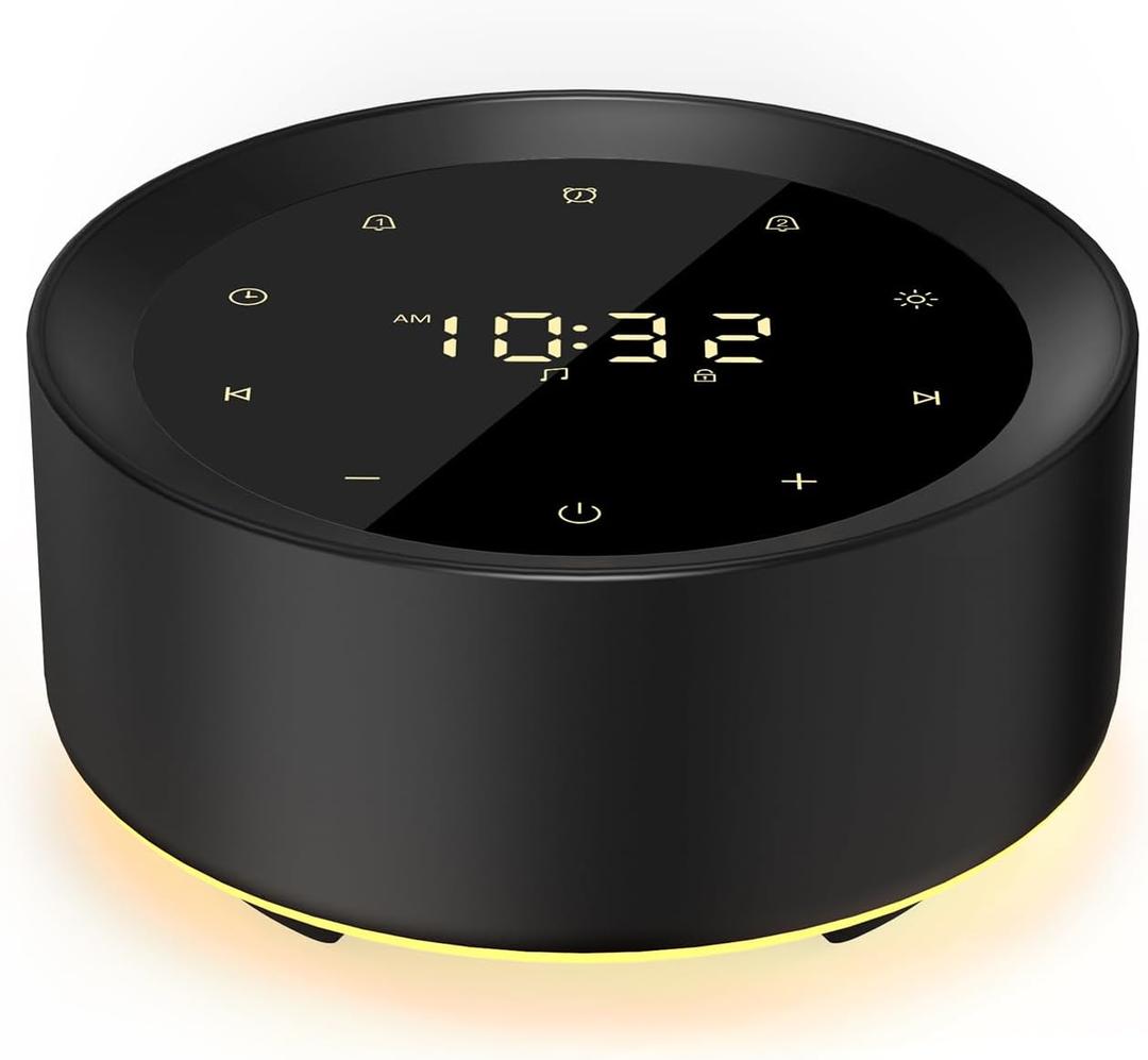 Alarm Clock White Noise Sound Machine & 7 Night Light 3-in-1, 20 Soothing Sounds, Timer, 31-Level Volume Control, Touch Button Control Noise Machine for Baby, Adults,Bedroom