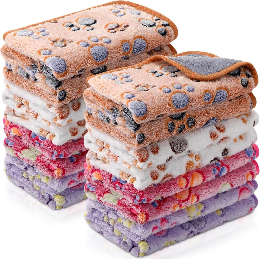 Tudomro 8 Pcs Guinea Pig Bedding Cage Liners Bulk Blankets Small Animal Flannel Throw Bedding Waterproof Absorbent Reusable Pet Pee Sleep Mat Pad Cover for Hamster Ferret(Paw,35 x 24 Inch)