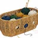 Xbopetda Yarn Bowl, Crochet Bowl with 6 Holes, Handmade Rattan Yarn Basket, Prevent Tangles Craft Knitting Organizer, Decorative Poly Basket Gift for Knitters & Crocheters, 11"x5.5"x4.5"