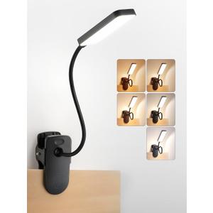 Clip on Light,9 Brightness+5 Color Rechargeable Desk Lamp,4000mAh Battery Operated Lights,450 Lumen 48 LED Desk Lamp with Clamp Light,Cordless Reading Lamps for Bed/Headboard/Bedside Table (Black)