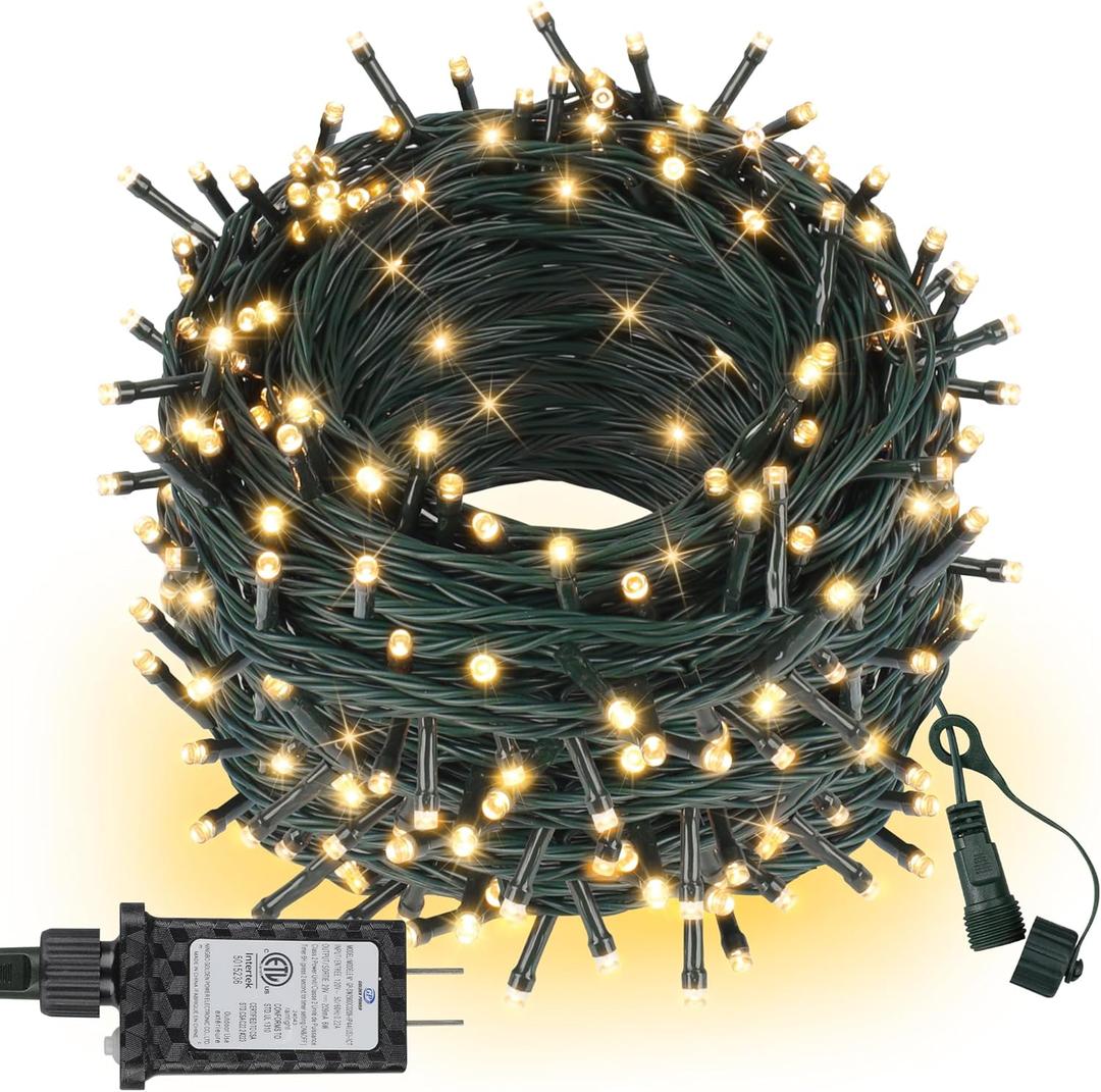 ASENEK Extra Long Christmas Tree Lights 197FT 600 LED Connectable 8 Modes with Timer Decorative String Lights for Xmas Tree Patio Party Warm White (Warm White Dark Green Wire)
