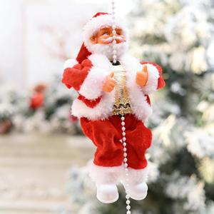 Electric Climbing Rope Santa Claus with Bead Chain Battery Operated Santa Figurines Climbs Up and Down Hanging Christmas Ornament for Christmas Tree, Party, Wall Decor