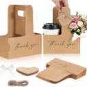 Tinlade 24 Pack 2 Cup Drink Carrier with Handle - Thank You Floral Gift Bags with Heart Cards, Bows, Ribbon & Twine for Mother's Day, Wedding, Volunteer Appreciation(Brown)