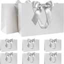 SKEFOLI Gift Bags White Gift Bags with Ribbon Handles, Set of 8, 30x20x10 cm, Ideal for Birthday gift bag, Anniversaries wedding gifts