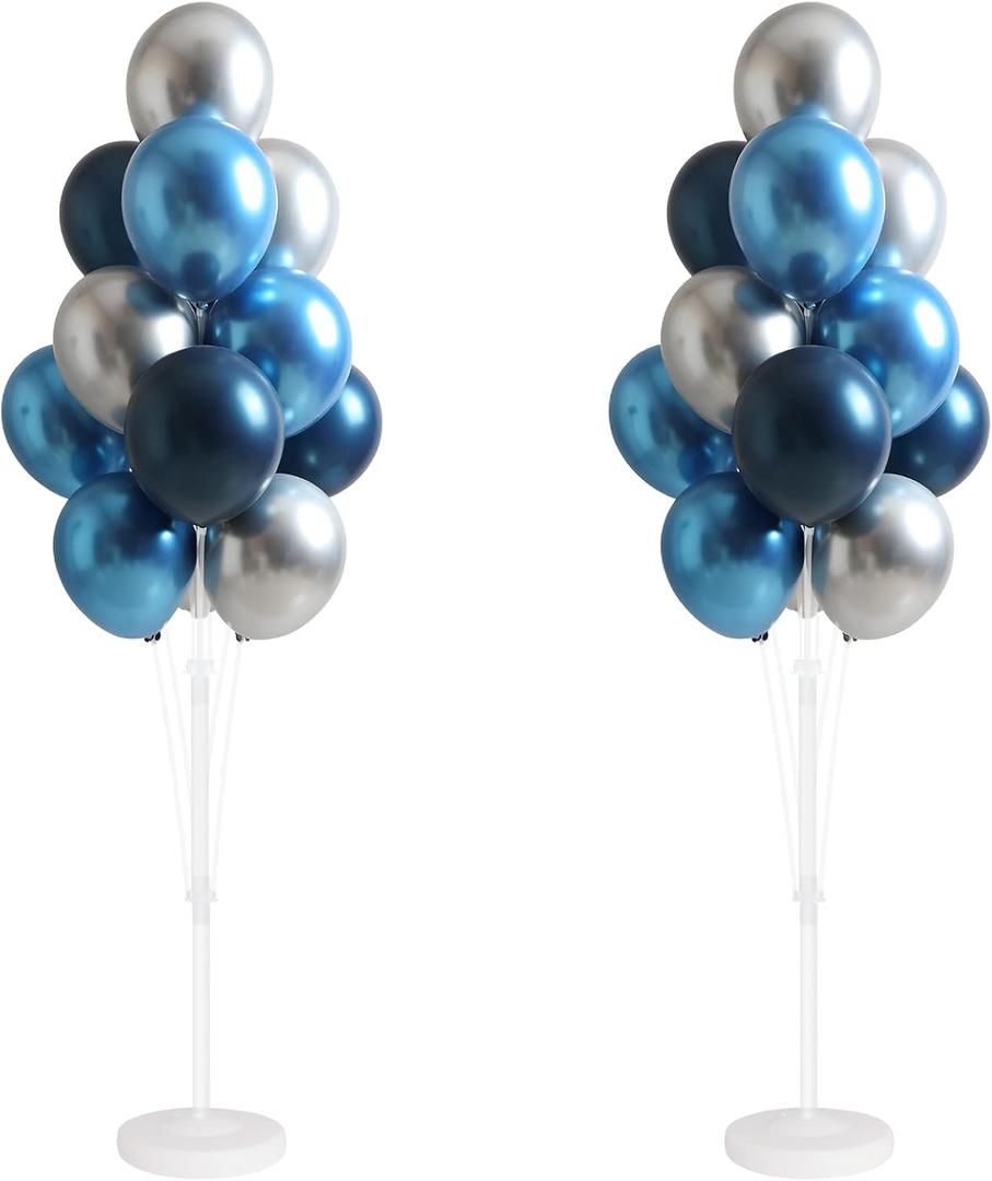 Balloon Column Kit for Floor-Balloon Columns with Stand, Base and Pole,Balloon Tower Backdrop Decoration for Wedding, Baby Shower, Birthday Party, or Bachelorette Parties (BLUE SILVER)