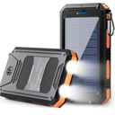 Solar Power Bank - 36800mAh Solar Phone Charger, USB-C QC3.0 Fast Charger with LED Flashlight, IP65 Waterproof Portable Power Bank for Camping, Hiking Outdoor Activities（Orange）