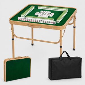 Folding Mahjong Table, 27.6" x 27.6" Portable Mahjong Game Table with Green Felt Surface, Aluminum Alloy Foldable Frame, Indoor Outdoor Table for Mahjong, Cards, Dominoes & Board Games