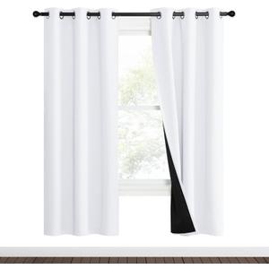 NICETOWN White Blackout Curtains 70 inches Long, 2 Pieces, 37" Wide Each Panel, Full Light Blocking Drapes with Black Liner for Nursery, Noise Reducing Thermal Insulated Draperies for Doorway