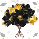 Giegxin 8 Pcs Glitter Black Gold Graduation Decorations Class of 2025 Flowers Black and Gold Centerpieces for Tables Artificial Magnolia Stems for College High School Grad Party Decor