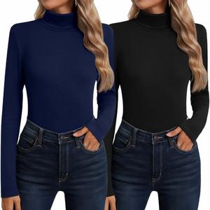 Neer Only 2Pack Cotton Women's Turtleneck Long Sleeve Tops Thermal Underwear Base Layer Fall Winter Shirts Sweater XL