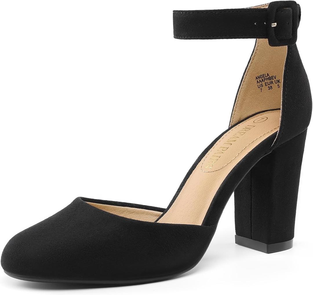 DREAM PAIRS Women's High Heel Ankle Strap Closed Toe Chunky Wedding Pumps Shoes (9)