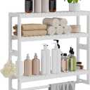 RRX Bathroom Shelf Storage Organizer, Bathroom Shelf 3-Tier Adjustable Layer Bamboo Organizer with Bar,Hanging, Freestanding Over Toilet Utility Shelves,White
