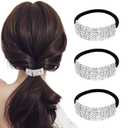 3Pcs Fashion Elastic Scrunchies Rhinestone Hair Ties Ponytail Holder Headband Hair Accessories for Women Girls Hair Bands (3 Count (Pack of 1), silver)