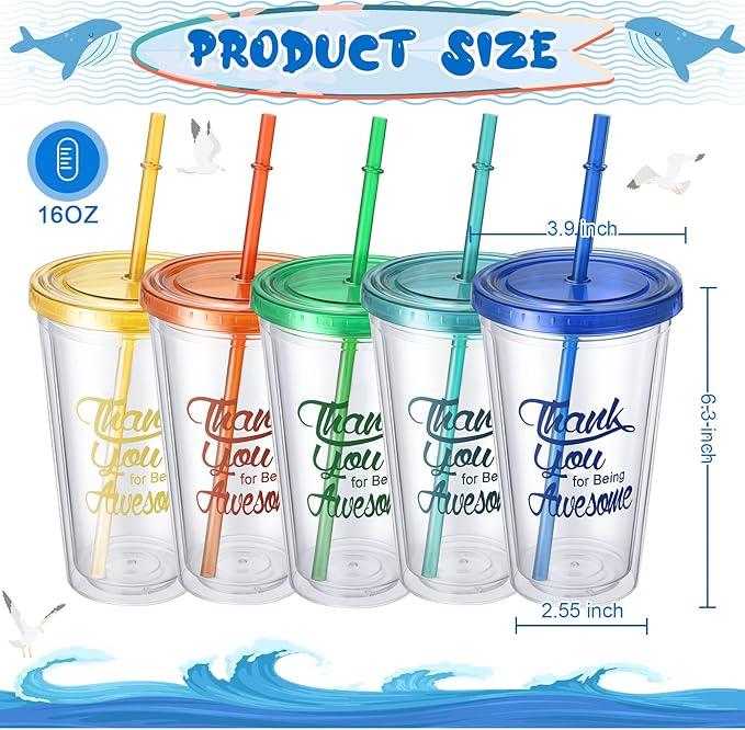 Graduation Gifts Thank You Cups with Lids and Straws Double Sided 16 oz Plastic Insulated Wall Tumbler Employees Appreciation Gifts Bulk for Fathers Day Teacher Nurse Coworker Staff