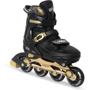 Nattork Kids Inline Skates Adjustable Light up Wheels Blades Roller for Boys Girls- TeenYouth Age 6-12 - Cool Racing Car Decorations Indoor Outdoor Birthday Gift for Son and Grandson (Medium(13C-3 US), Golden)