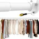 17 to 84 Inch Closet Rods for Hanging Clothes with Screwdriver, Stepless Adjustable Closet Rod Heavy Duty, 1.3 Inch Clothes Hanging Rod Metal Closets Pole Bar for Wardrobes Laundry Bathroom RV, White