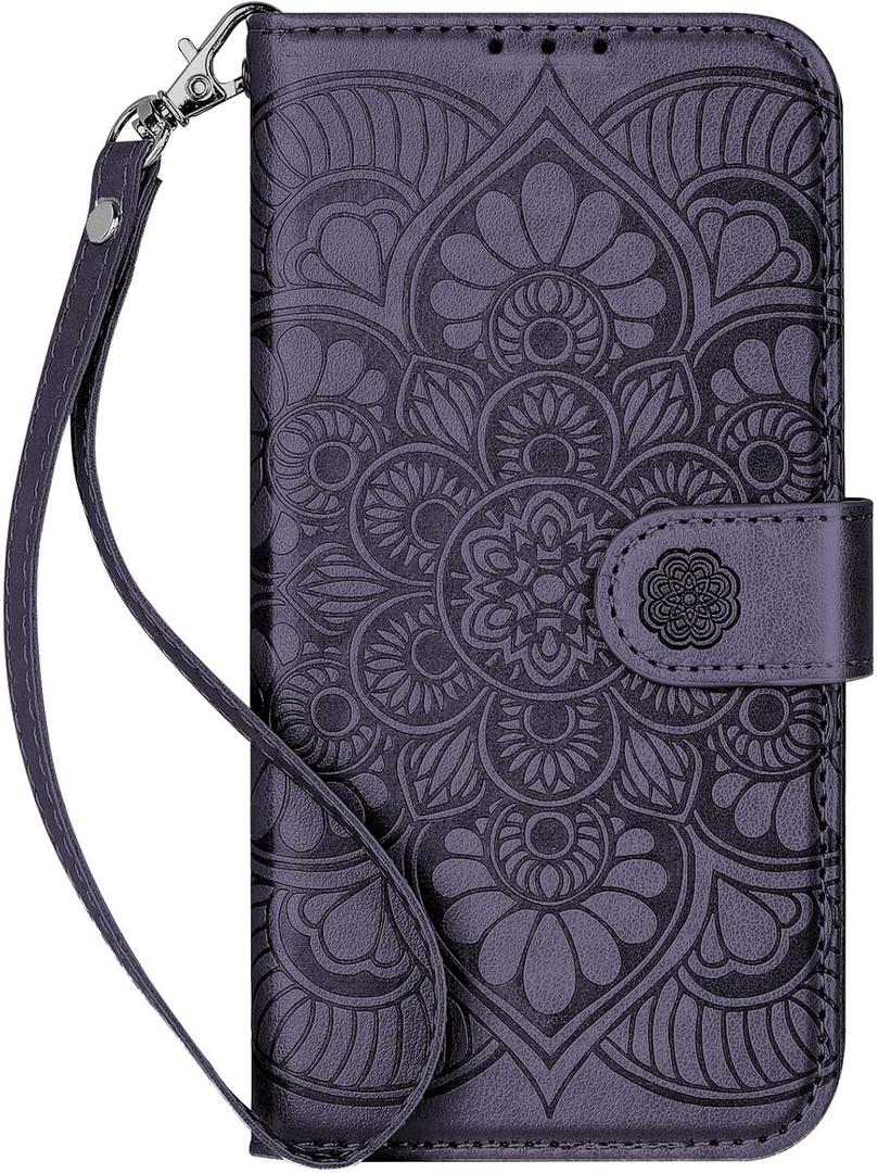 Wallet Case for Galaxy S25, [RFID Blocking] 3 Card Holder Stand with Credit Card Slot PU Leather Magnetic Protective Flip Cover for Galaxy S25 (Dark Purple)