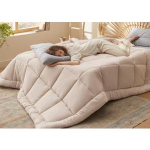 Bedsure Comforter Duvet Insert - Quilted Comforters Queen Size, All Season Duvet, GentleSoft Down Alternative Bedding Blanket, with 8 Tabs, Gifts for Women/Men, Beige, Queen 88 x 88 Inches