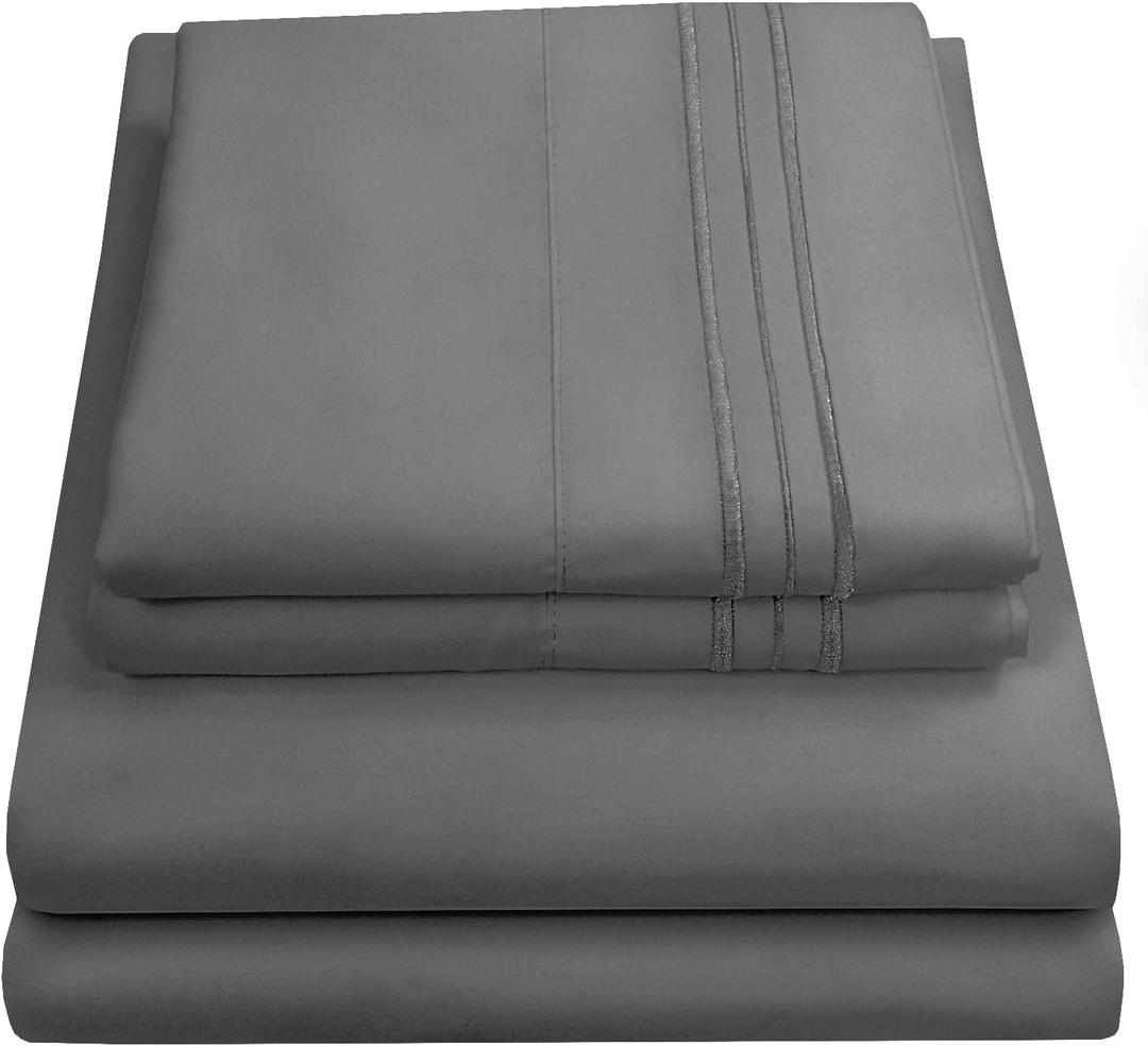 Queen Size Bed Sheets - Breathable Luxury Sheets with Full Elastic & Secure Corner Straps Built In - 1800 Supreme Collection Extra Soft Deep Pocket Bedding Set, Sheet Set, Queen, Gray