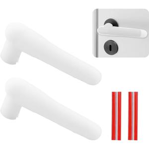 Door Handle Covers, 2Pcs Transparent White Silicone Door Knob Glove Covers Anti-Slip Door Lever Protectors with Anti-Collision Adhesive Strip for Flat Square Door Levers