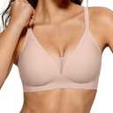 Vertvie Womens Seamless Wireless Bras No Underwire Comfortable Deep V Mesh Bralettes Push Up Bras Full Coverage Everyday Bra, Size L
