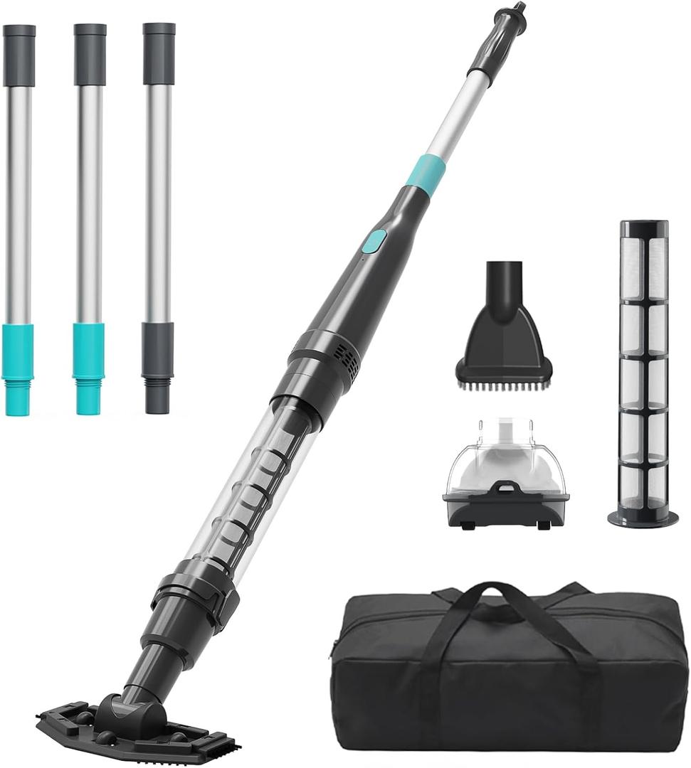 Handheld Pool Vacuum for Above Ground Pool, Cleans Hot Tubs,20 Gallons/Min Powerful Suction & Lightweight,90 Mins Running Time, Comes with Storage Bag, Ideal for Cleaning Debris and Sand,Black
