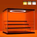 Acrylic Display Case with Adjustable LED Light, 4 Tier Clear Display Box Dustproof Showcase for Action Figures, Collectibles and Mini Toys, Assembly Display Cabinet(Black 12.59.510.4in)