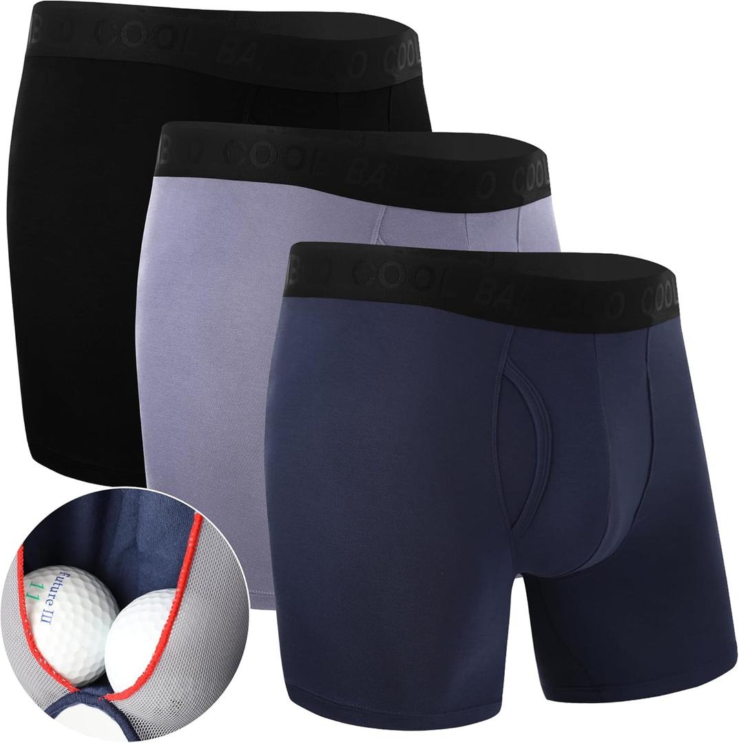 BAMBOO COOL Mens Underwear Support Pouch Men's Boxer Brief Breathable Underwear 3 pack (Medium)