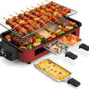 Pukomc Electric Indoor Grill,2 in 1 Indoor Grills for Kitchen with Grill Net & Non-Stick Cooking Removable Plate, Temperature Control, Dishwasher Safe, 1700W RED