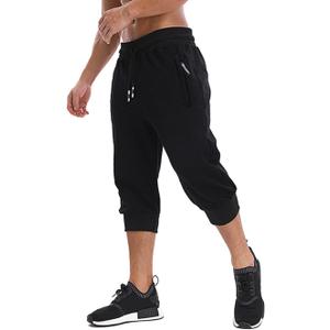 MAGNIVIT Men's 3/4 Jogger Capri Pants Workout Gym Below Knee Shorts Zipper Pockets Jogger Sweatpant Capris for Men (Black, 30)