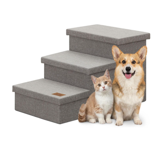 Zerbuger Dog Stairs with Storage 18" H, 3Step Wider Dog Steps for Small/Medium/Large Old Dogs Cats, Folding Sturdy Pet Stairs Climbing Bed Couch, Ramp for Car Hold Up to 200 lbs (Dark Grey, No Condo)