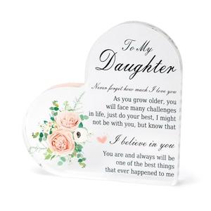 Daughter Gifts from Mom Dad Daughter Birthday Gifts, Acrylic Heart Sign, to My Daughters Acrylic Heart-Shaped Ornament Present Graduation Wedding Valentines Plaque(2 Pack)