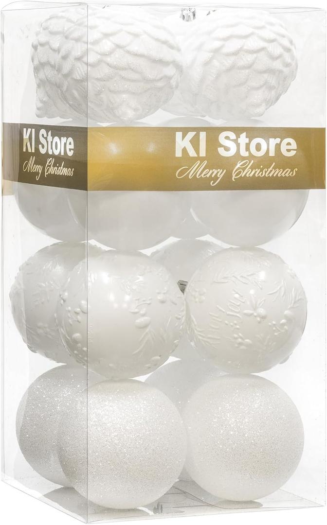 KI Store Large White Christmas Balls 4-Inch Shatterproof Christmas Ball Ornaments Decorations for Xmas Tree Wedding Party Home Decor
