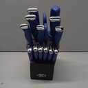 Oster Langmore 15-Piece Stainless Steel Cutlery Knife Block Set with Classic Blue Handles Full Kitchen Knife Set in Black Storage Box