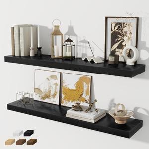 Fun Memories 40" Floating Shelves for Wall, 8 Inch Deep Floating Shelf for Books, Deep Bathroom Shelves Wall Mounted, Rustic Display Shelf for Kitchen, Bedroom, Living Room, Black Color, 2 Pack