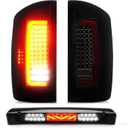 Tresound Tail Light + 3rd Brake Cargo Lamp for 2007 2008 Dodge Ram 1500, 2007 2008 2009 Ram 2500 3500, Third High Mount Stop Light Rear LED Taillight Assembly, 55277302AC 55277303AC