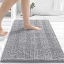 Grandaily Chenille Striped Bathroom Rugs 30x20, Extra Thick and Absorbent Bath Rugs, Non-Slip Soft Plush Shaggy Bath Carpet, Machine Wash Dry, Bath Mats for Bathroom, Grey