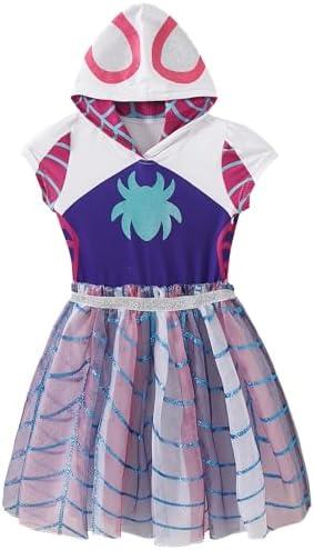 Marvel Spidey & His Amazing Friends Ghost Spider Girls Cosplay Hooded Tulle Dress for Toddler and Big Kids Size 5