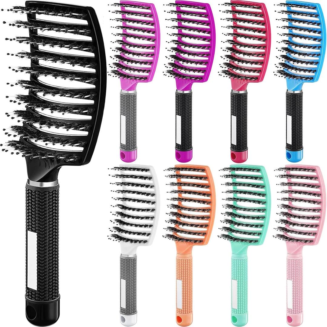 Zopeal 9 Pcs Detangling Brush Bulk Boar Bristle Hair Brushes Curved and Vented Detangler Hairbrush for Women Men Shiny Detangling Dry, Wet, Curly, Thick or Straight Long Blowing Hair Accessories
